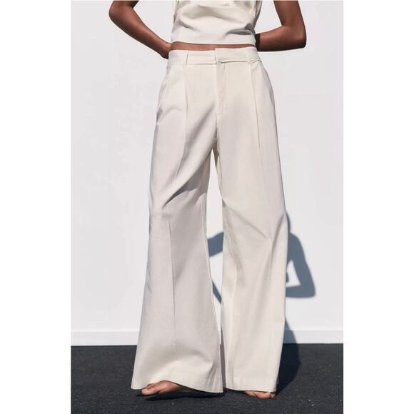 Zara Pants - Zara Linen Double Pleat Trouser Pants Cream Ecru Ivory Size Small 4661/420/712